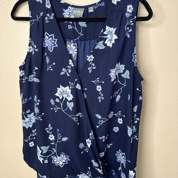 Soho New York & Company Womens Floral Sleeveless Top Navy Blue Medium Polyester - Picture 2 of 7